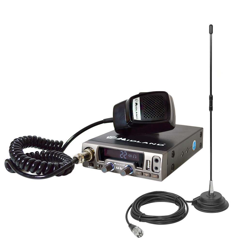 Pachet statie radio cb midland m10 asq digital, 12v + antena cb pni extra 40 cu magnet