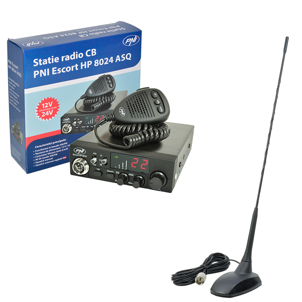 Pachet statie radio cb pni escort hp 8024 asq + antena cb pni extra 48 cu magnet