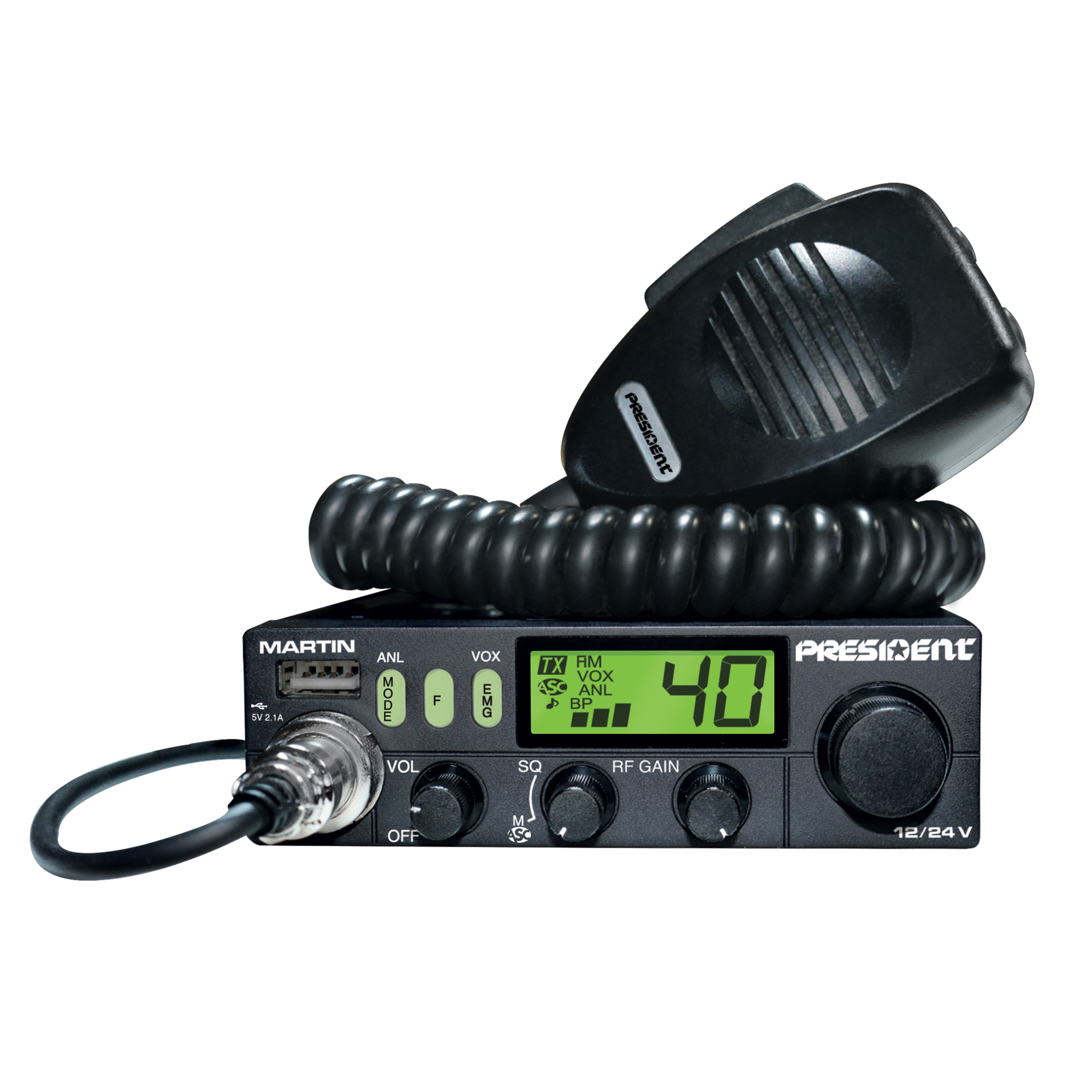 Statie radio cb president martin asc, roger beep, scan, anl filter, 4w, 12v/24v cu display multicolor