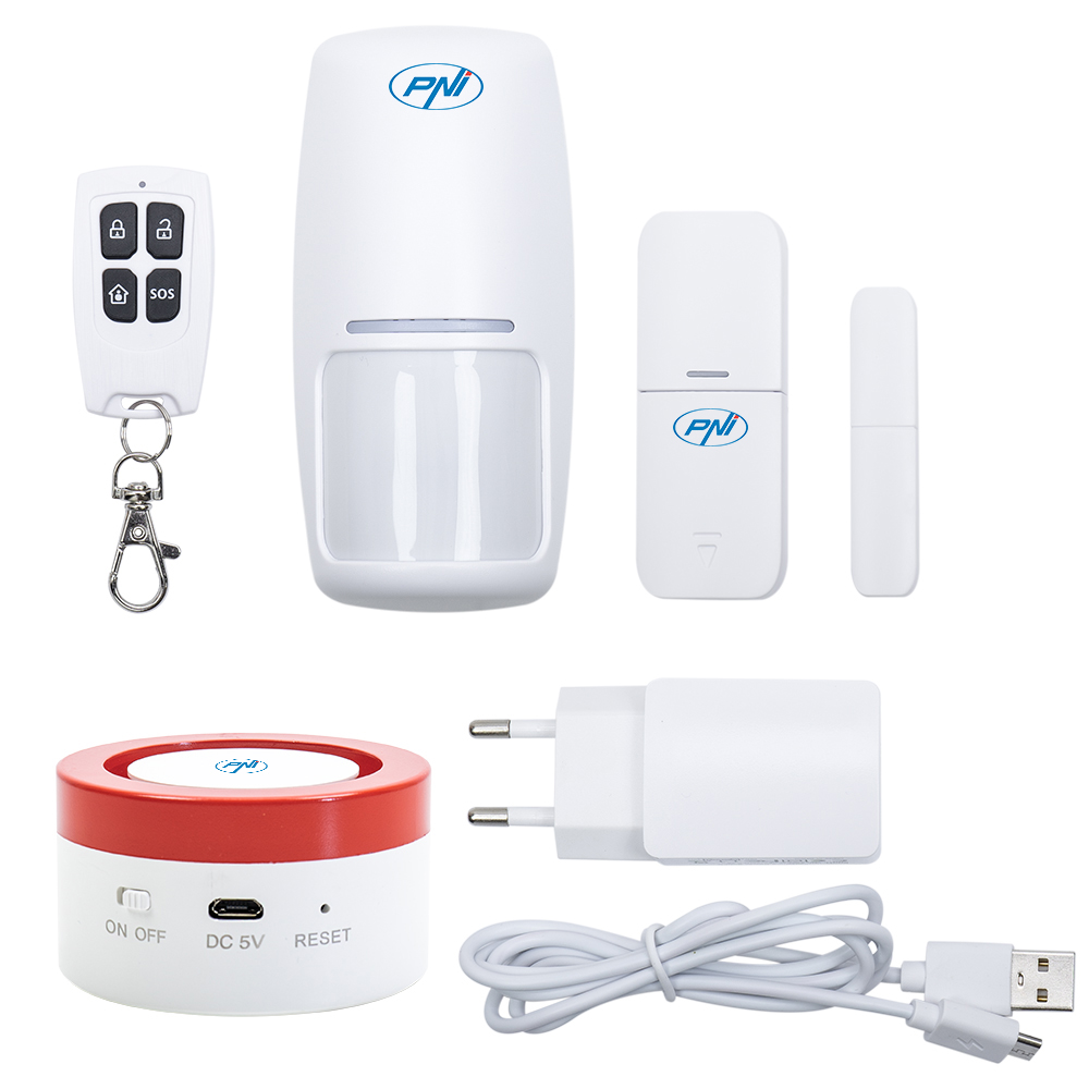 Sistem de alarma wifi pni safe house pg600, conectare wireless, alarma fara fir, aplicatie mobil tuya smart
