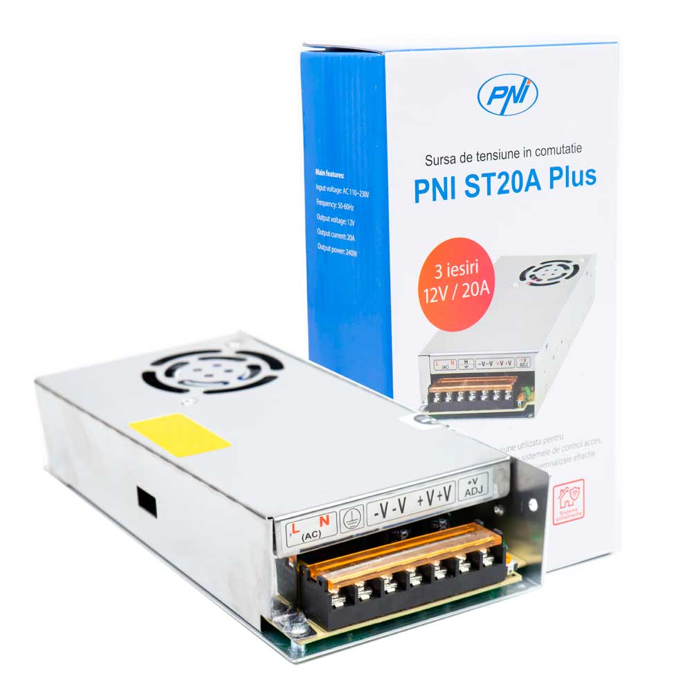 Sursa de tensiune in comutatie pni st20a plus 12v 20a stabilizata, cu ventilator racire