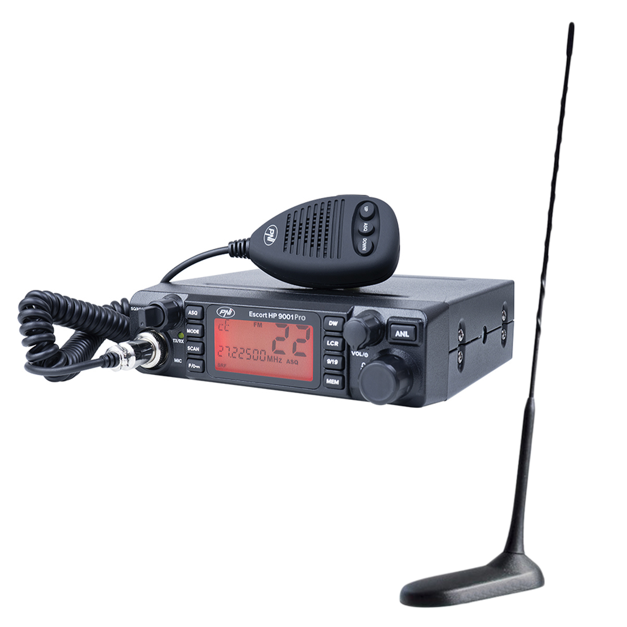 Kit statie radio cb pni escort hp 9001 pro asq 12/24 + antena cb pni extra 45 cu magnet