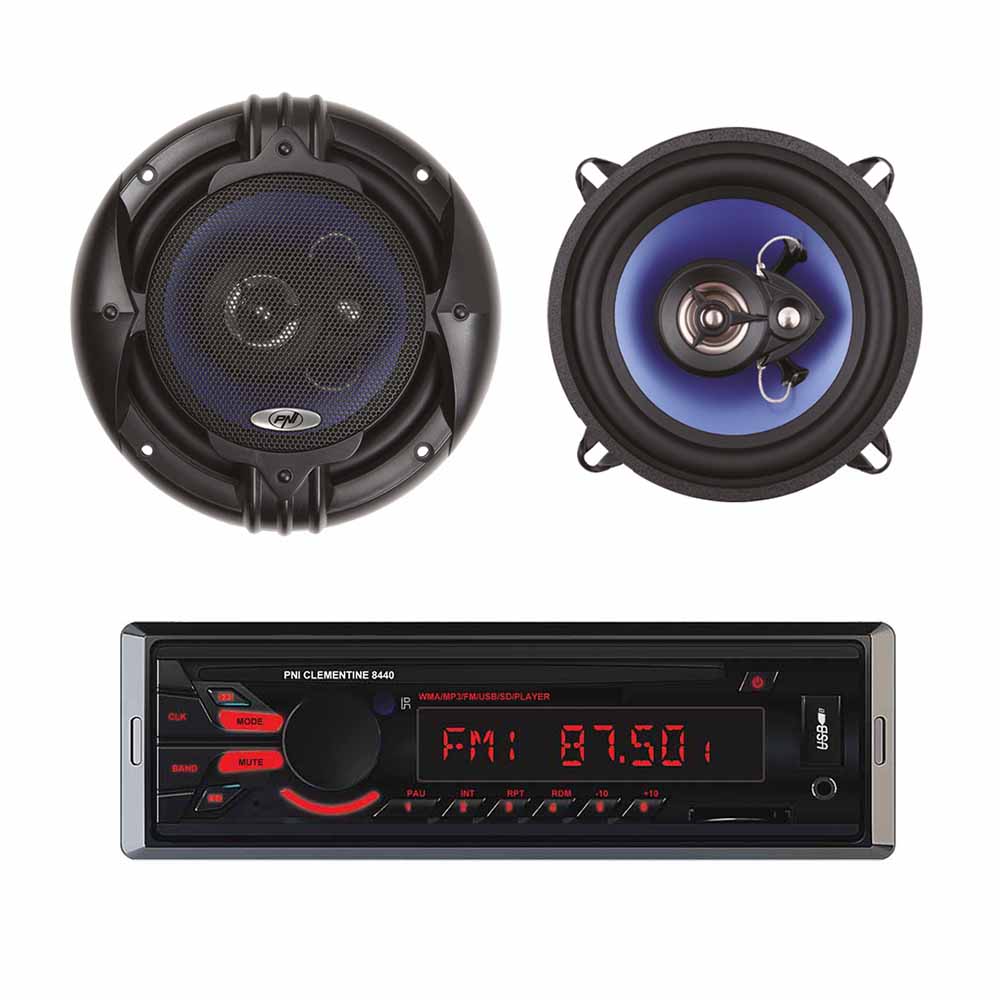 Pachet radio mp3 player auto pni clementine 8440 4x45w + difuzoare auto coaxiale pni hifi650, 120w, 16.5 cm