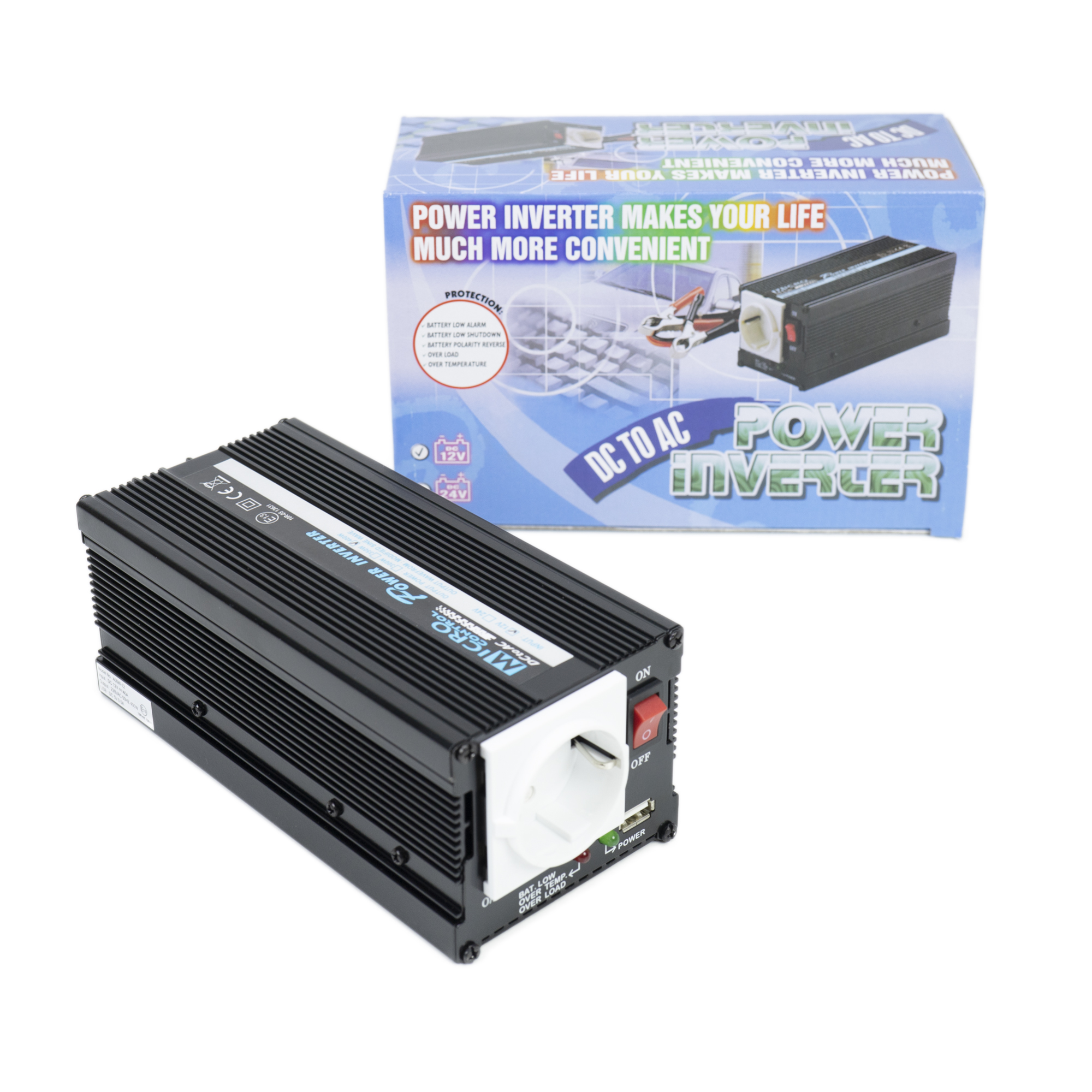 Invertor de tensiune President 400W alimentare 12V, iesire 230V, unda sinus modificata, mufa USB 5V 500mAh, clesti alimentare si mufa bricheta