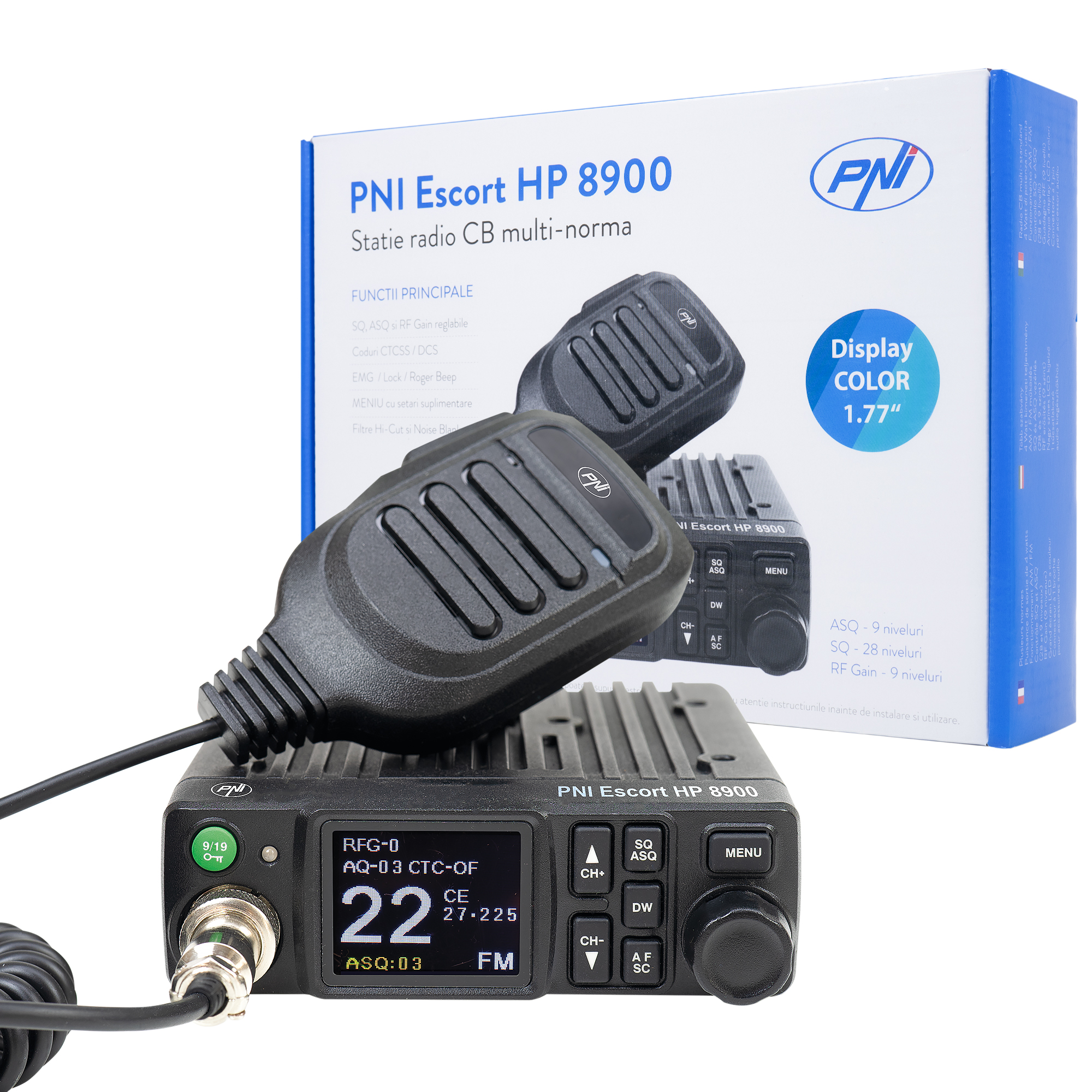 Statie radio cb PNI escort hp 8900 asq, 12v / 24v, rf gain, ctcss-dcs, dual watch am/fm comutati doar in banda eu