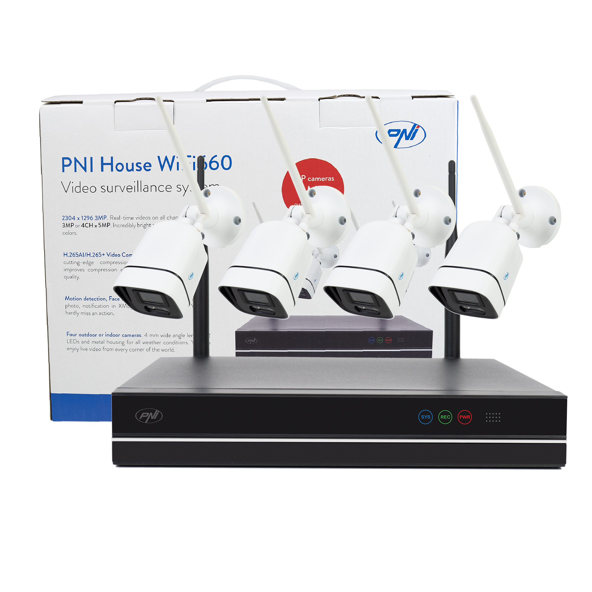 Kit supraveghere video pni house wifi660 cu 4 camere wireless de exterior 3mp