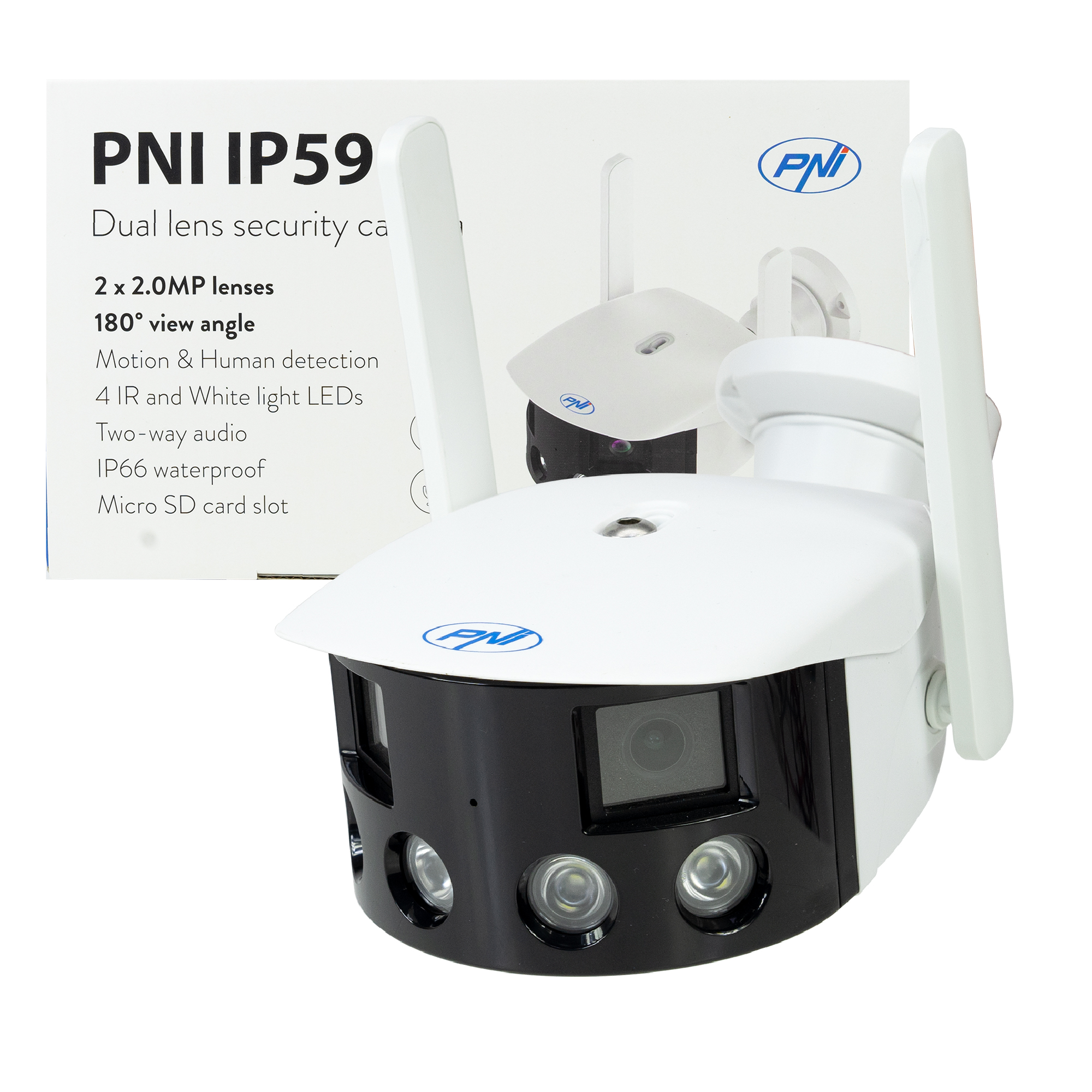 Camera supraveghere dubla PNI IP590, wireless, cu IP, Dual lens, 2 x 2MP, acoperire 180 grade