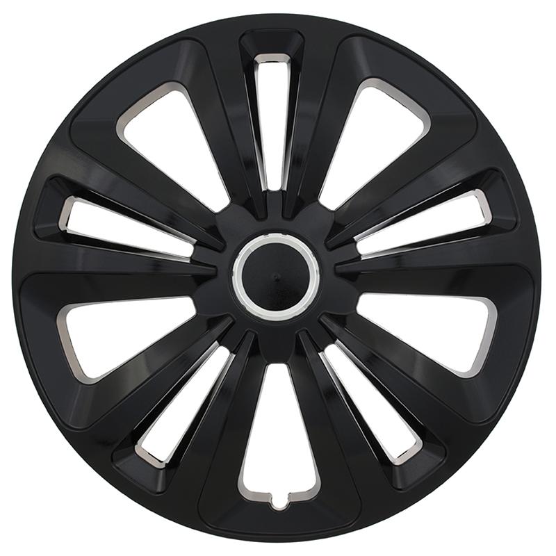 Set 4 capace roti model terra black, 15 inch, cu inel cromat
