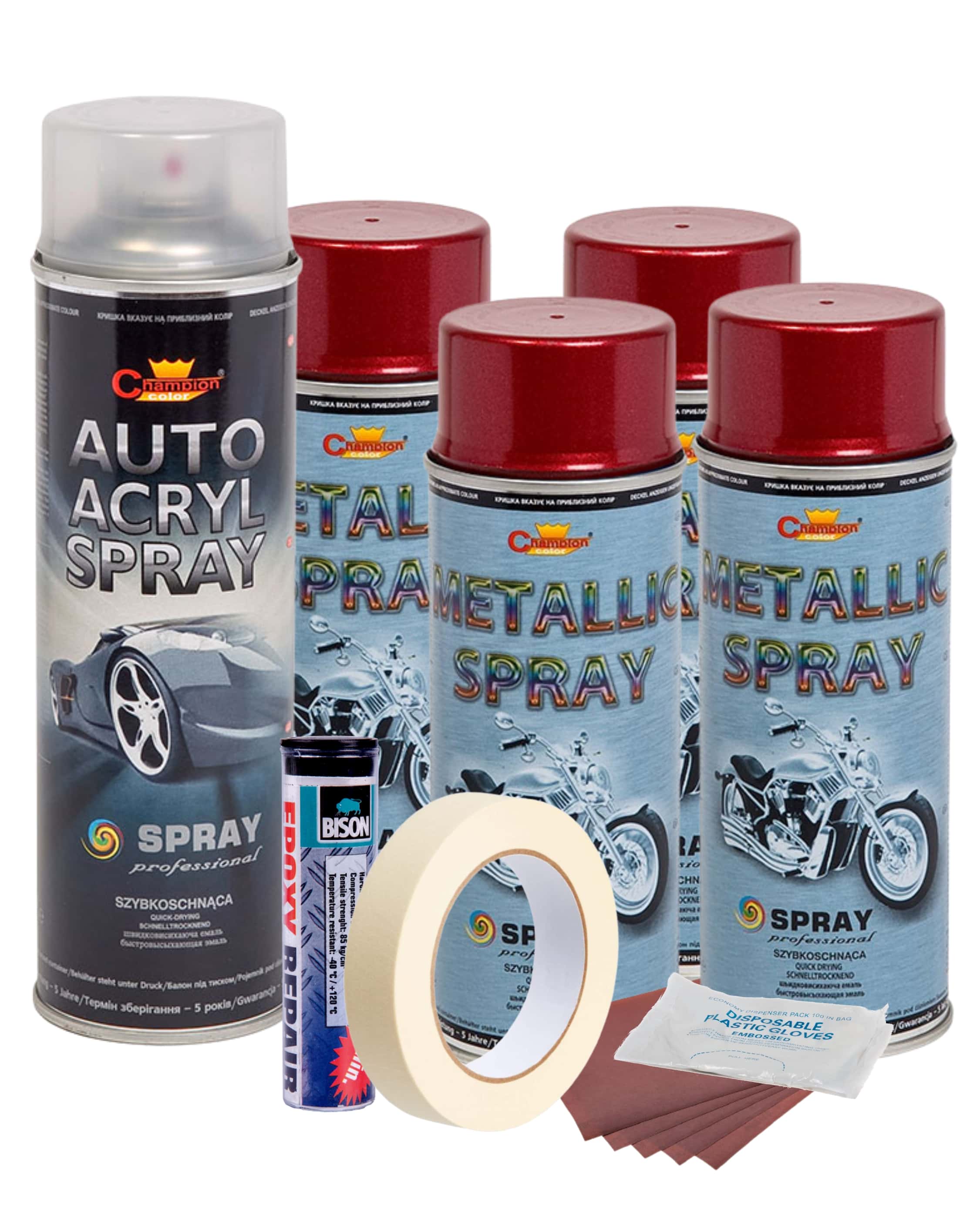 Kit complet reparatie si vopsire jante culoare Rosu Burgundy Metalizat, V4