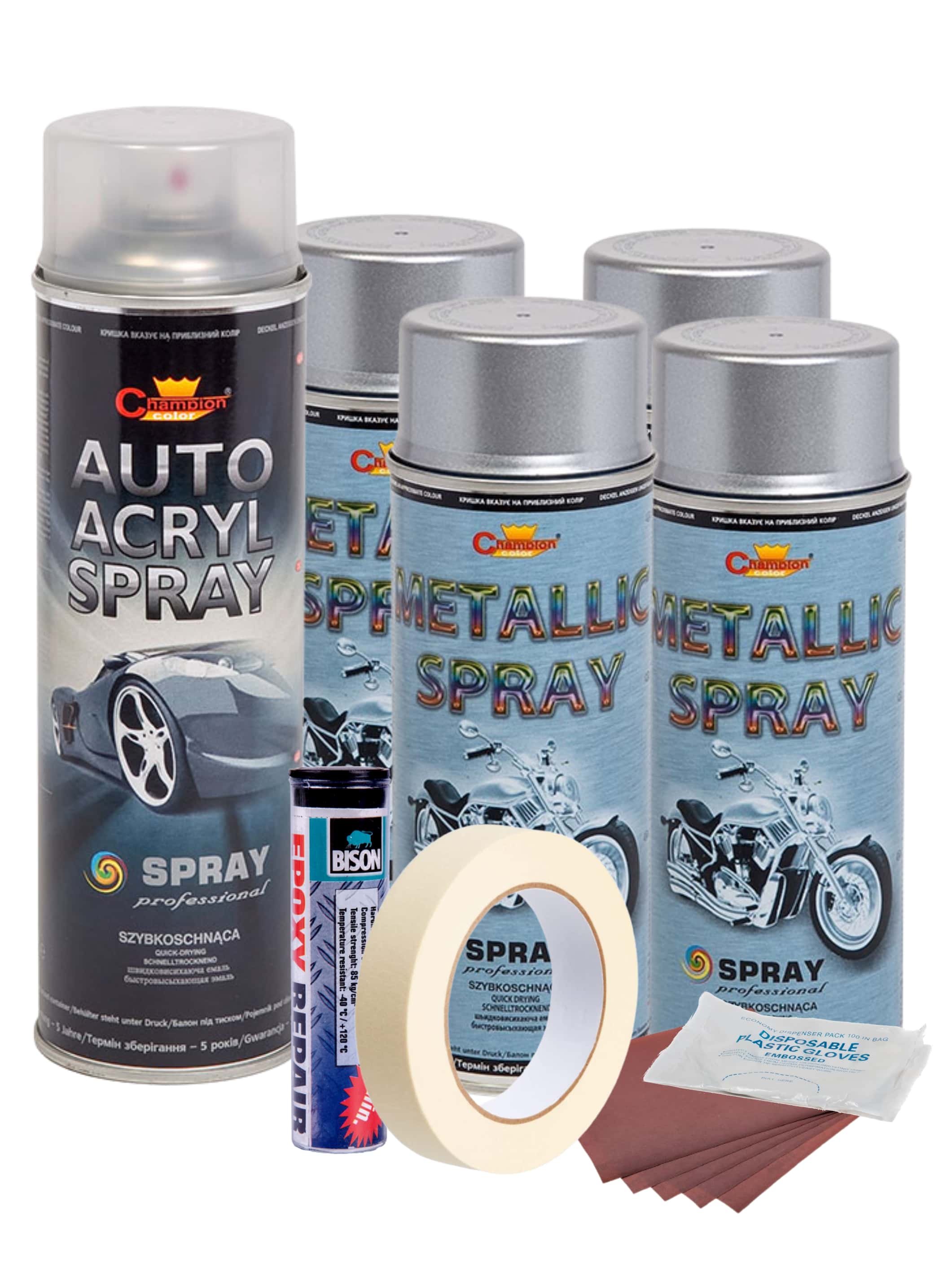 Kit complet reparatie si vopsire jante culoare Argintiu Metalizat, V4