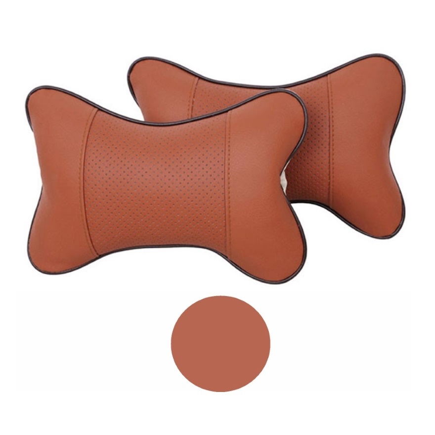 Set 2 buc. perne tetiere auto, pentru sustinere gat din piele ecologica, culoare maro