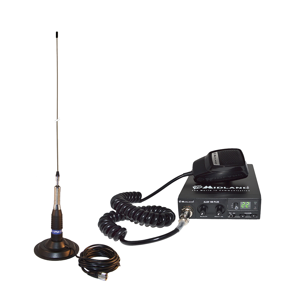 Kit statie radio cb midland alan 100 plus + antena pni ml160 cu magnet