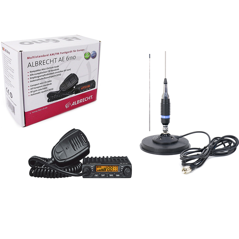 Kit statie radio cb albrecht ae 6110 asq + antena cb pni s9 cu magnet sirio dv mag 145s diametru 157mm