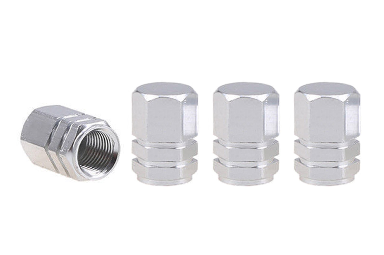 Set capacele auto pentru ventil hexagon argintiu 4 buc