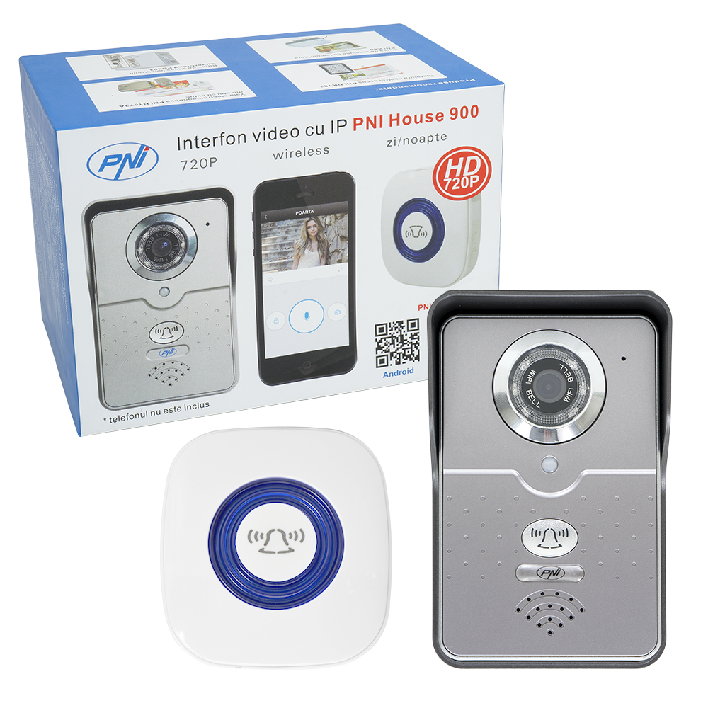 Interfon video cu ip pni house 900 wireless p2p card si vizualizare pe smartphone cu android sau ios