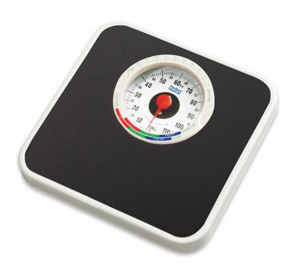 Cantar mecanic perfect medical cu indicator de sanatate si suprafata cauciucata antiderapanta max 120 kg divizie 100 g