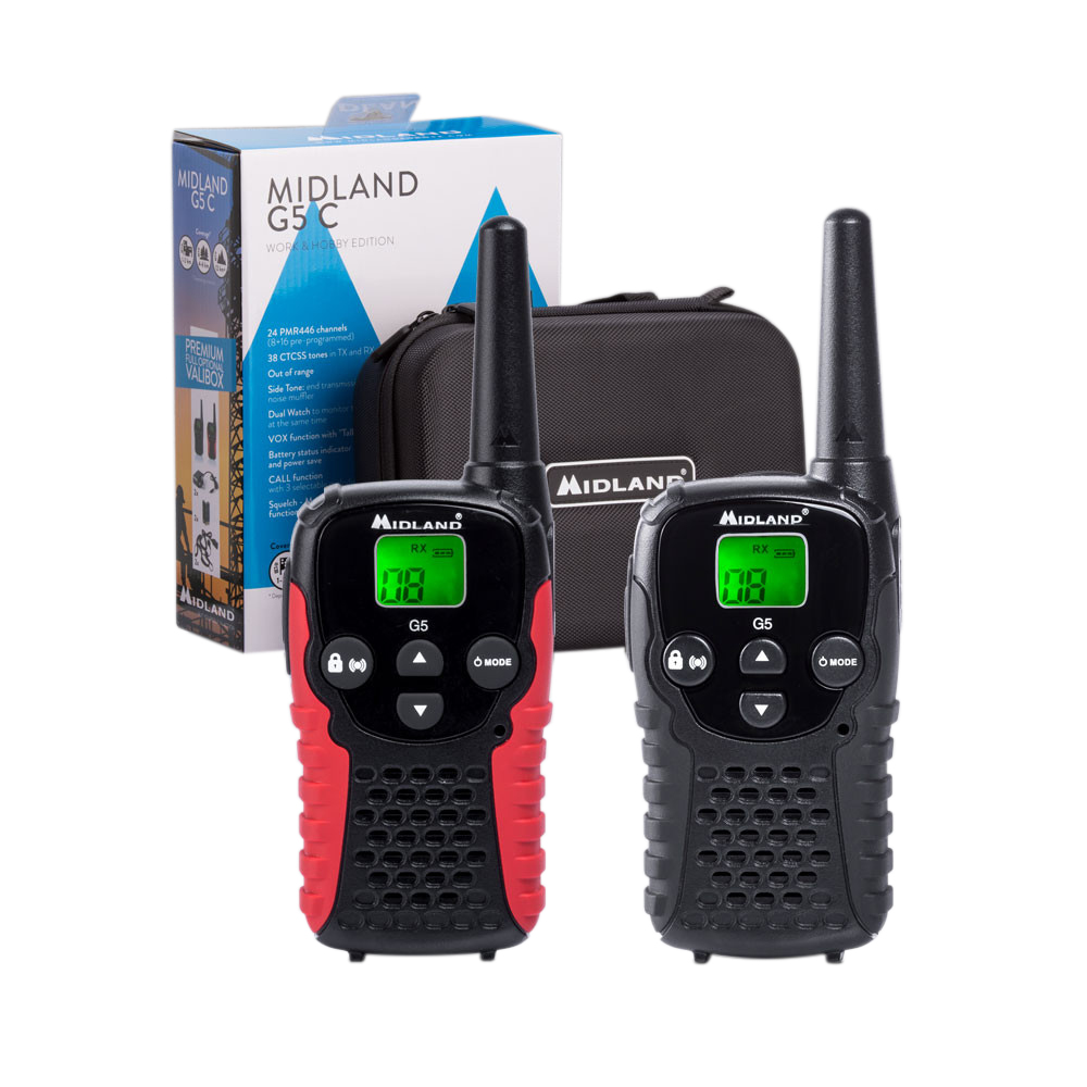 Set 2 buc. statii radio pmr portabile midland g5 c w&h box cu geanta de transport