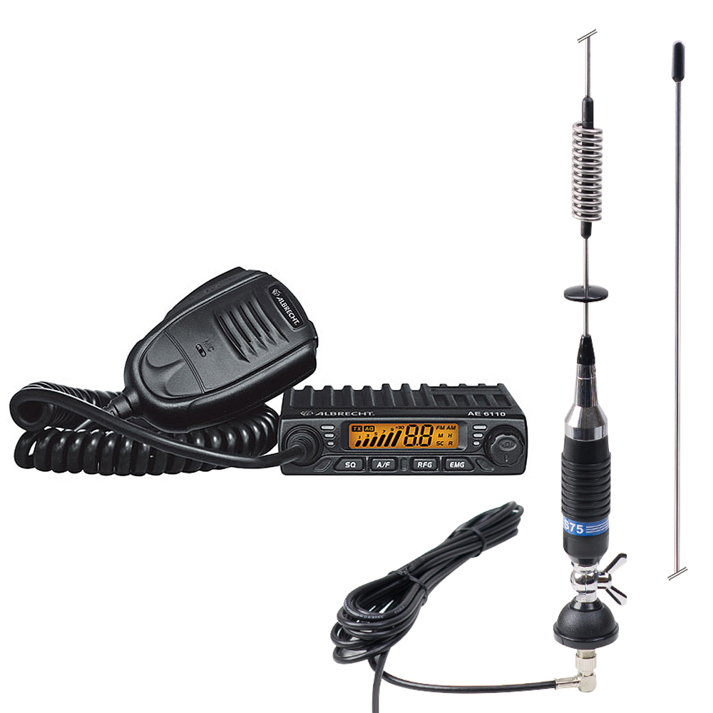 Kit Statie radio CB Albrecht AE 6110 ASQ + Antena PNI S75 montura cu cablu si mufa PL