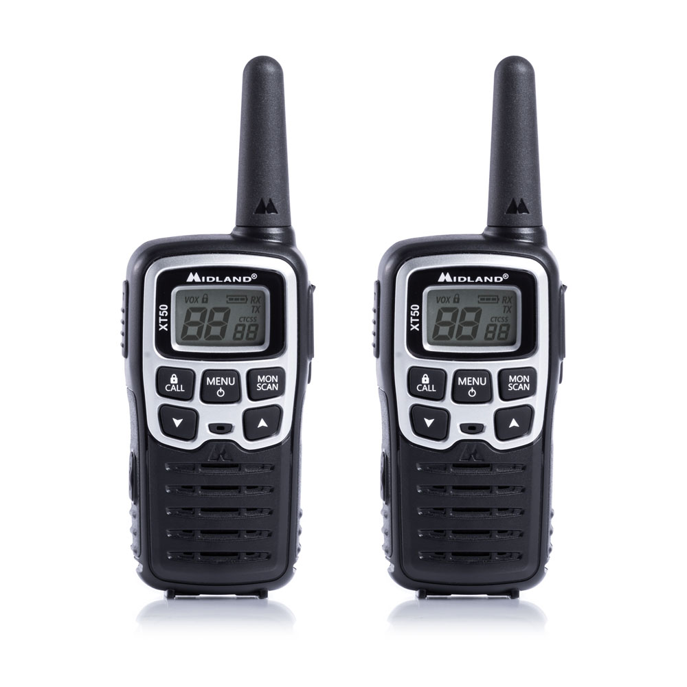 Statie radio pmr portabila midland xt50 set 2bc gri cod c1178 include acumulatori