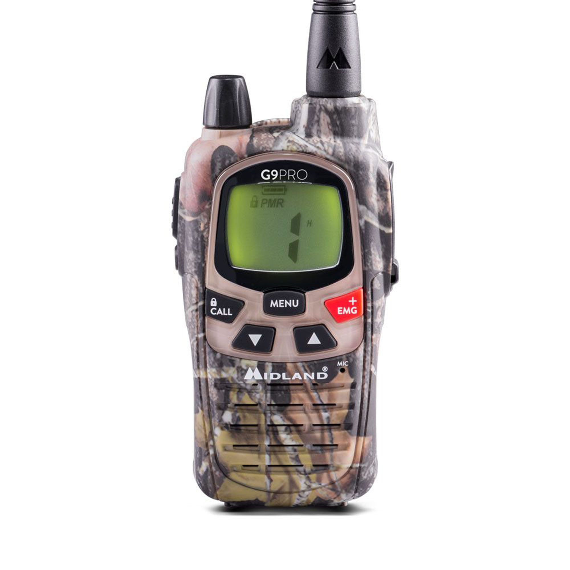 Statie radio pmr portabila midland g9 pro mimetic, dualband, 8 canale, ipx4, vox, 5w single pack