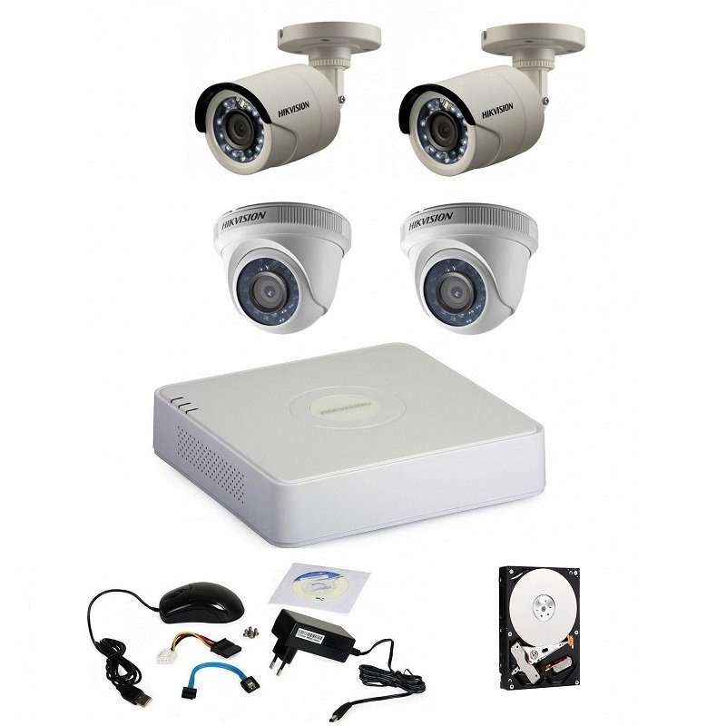 Kit supraveghere hikvision turbo hd 1080p cu 4 camere dom + bullet cu ir 20 m
