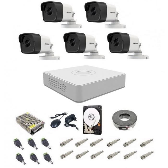 Sistem supraveghere complet 5 camere Hikvision Turbo Hd, 5 MP, IR la 20 m