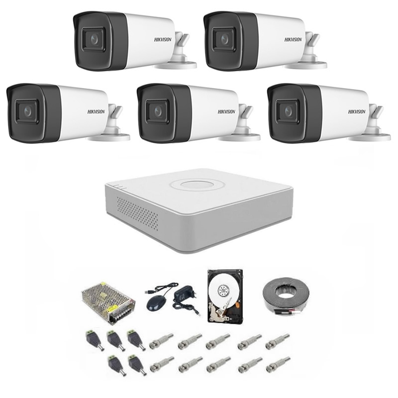Sistem supraveghere complet 5 MP Hikvision Turbo HD EXT 5  IR 80 m