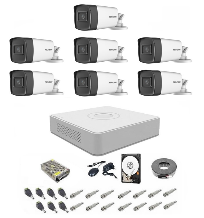 Sistem supraveghere complet 5 MP Hikvision Turbo HD EXT 7  IR 80 m