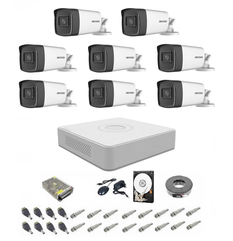 Sistem supraveghere complet 5 MP Hikvision Turbo HD EXT 8  IR 80 m