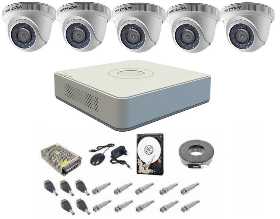 Sistem supraveghere complet 5 camere de interior Hikvision DOM Turbo HD 1080P