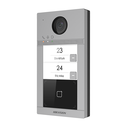 Panou exterior videointerfon TCP/IP pentru 2 familii, Wi-Fi 2.4GHz, control acces integrat - HIKVISION