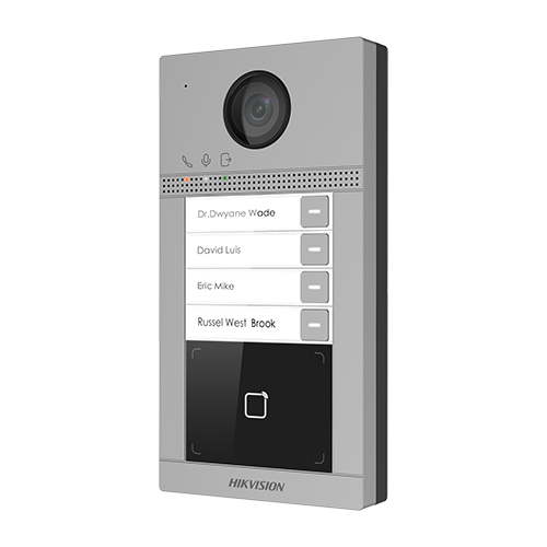 Panou exterior videointerfon TCP/IP pentru 4 familii, Wi-Fi 2.4GHz, control acces integrat - HIKVISION