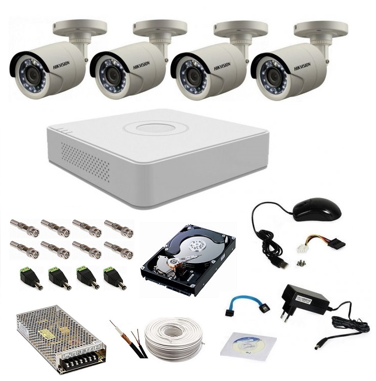 Sistem supraveghere complet 720p hikvision turbo hd ext 4 ir 20 m