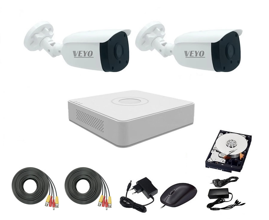 Sistem de supraveghere Complet 1080P IR 30 m, 2 camere, cabluri mufate