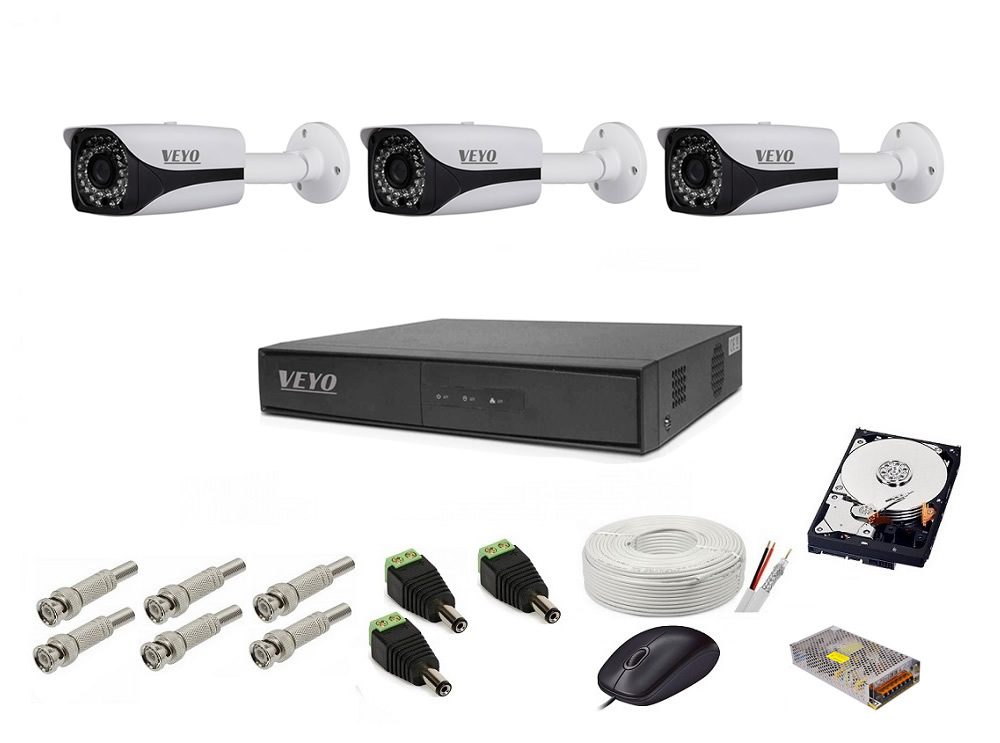 Sistem de supraveghere exterior complet, 5mp, 3 camere ir 30 m