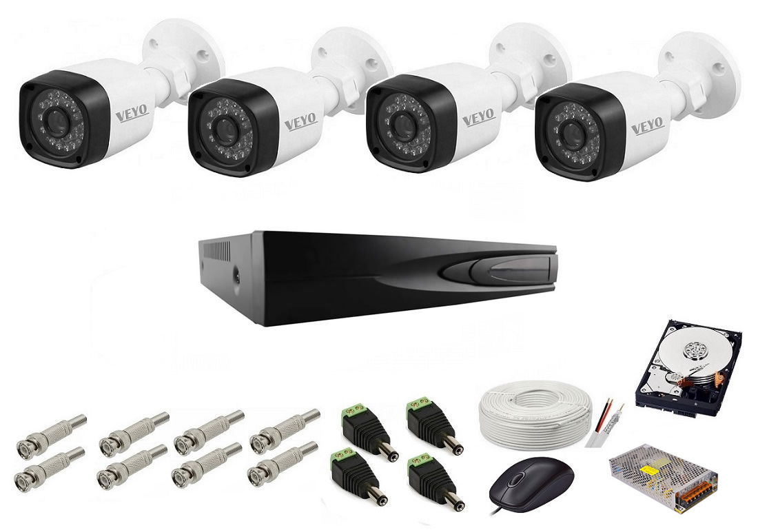Sistem supraveghere hd exterior complet, 1.4 mp, 4 camere ir 30 m