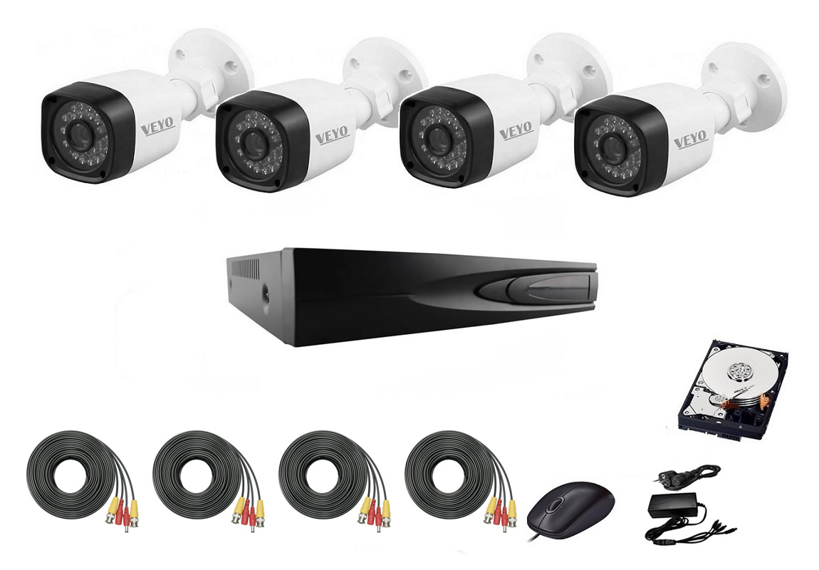 Sistem supraveghere hd exterior complet, 1.4 mp, ir 30 m, 4 camere, cabluri mufate
