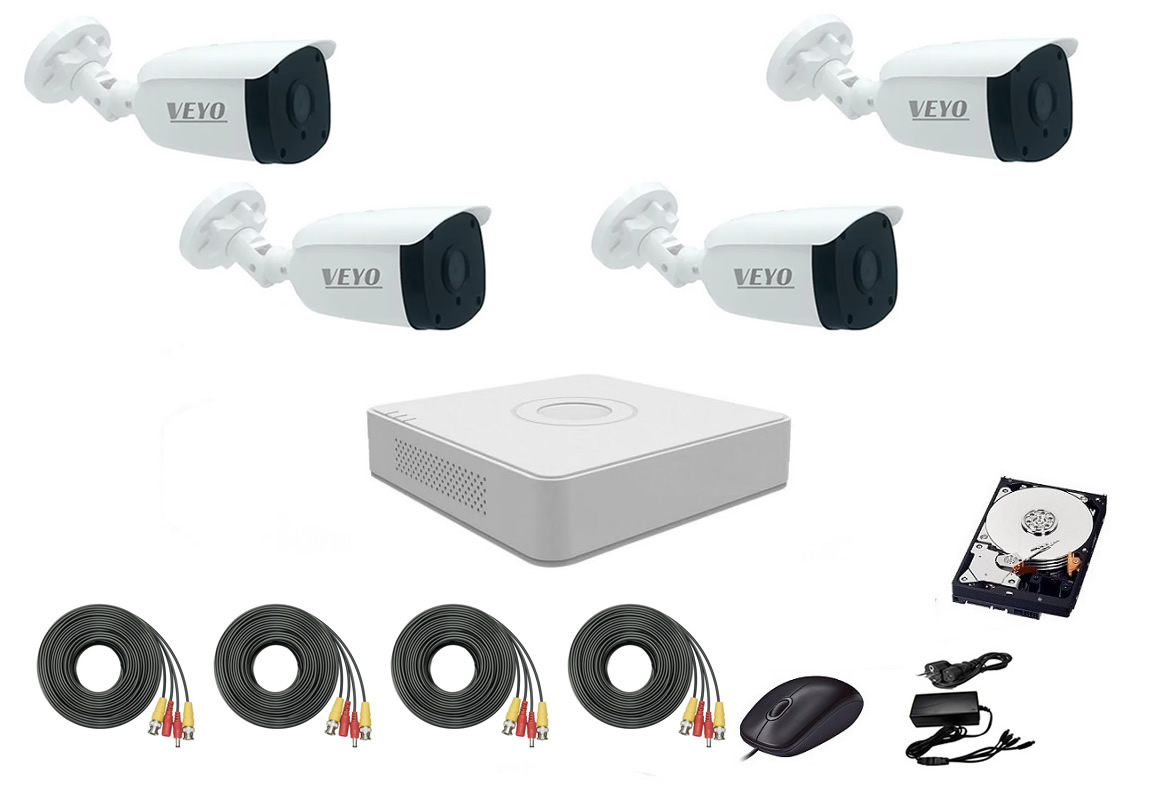 Sistem de supraveghere Complet 1080P IR 30 m, 4 camere, cabluri mufate