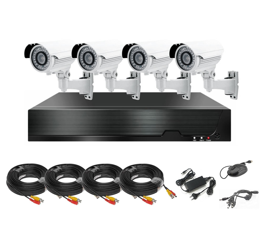 Sistem de supraveghere complet 1080p ir 40 m, 4 camere, cabluri mufate