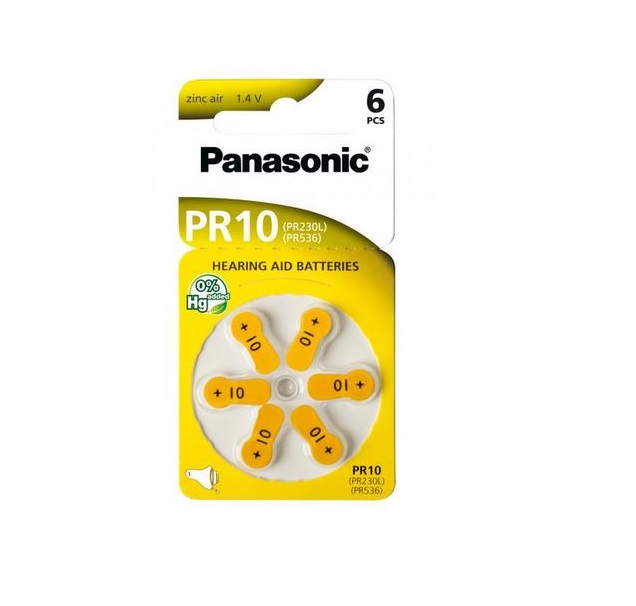 Baterii zinc-aer panasonic pr10 pentru aparatele auditive - 6 buc.