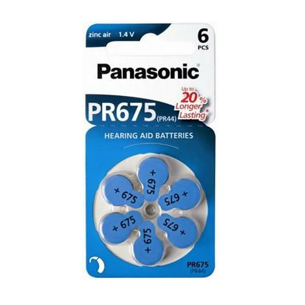 Baterii zinc-aer panasonic pr675 pentru aparatele auditive - 6 buc.