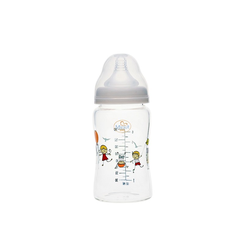 Biberon sticla borosilicat gat larg Minut Baby 180 ml 0+