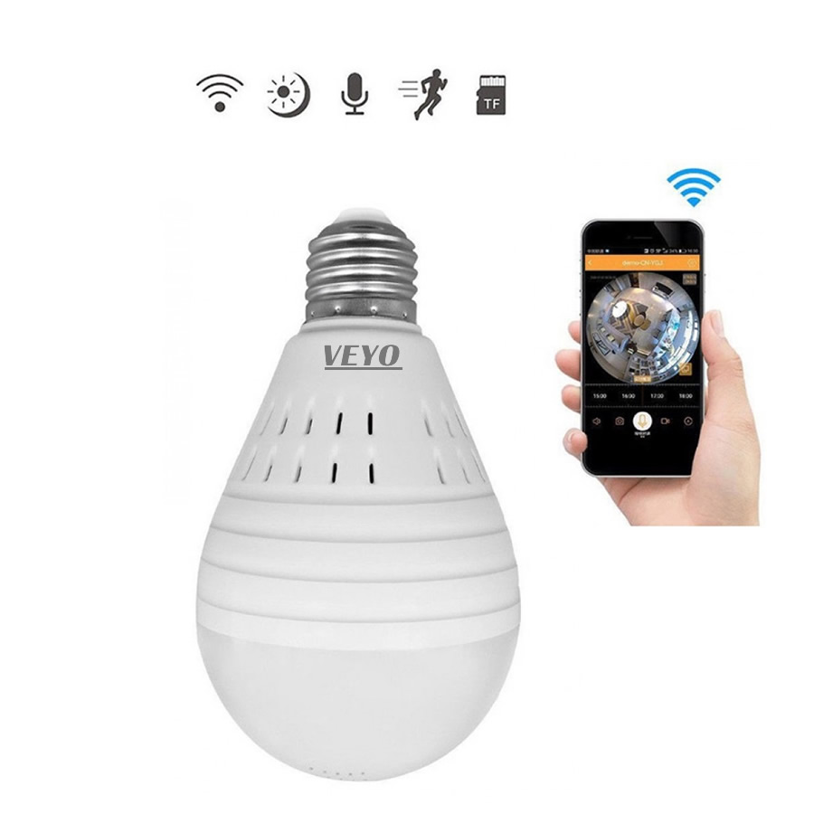  camera supraveghere cu microfon tip bec wifi 2 mp, lentila fisheye 