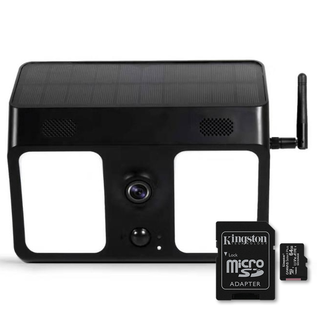 Camera de supraveghere cu incarcare solara si proiector led incorporat, 2 mp full hd, card microsd 64 gb inclus