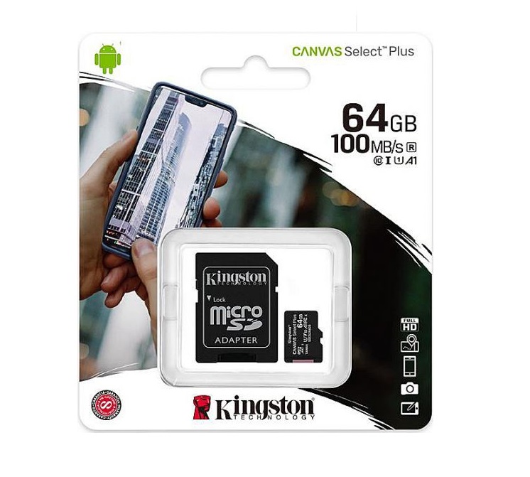 Card microsdxc kingston, 64gb, canvas select plus android a1, cu adaptor, 64gb, clasa 10