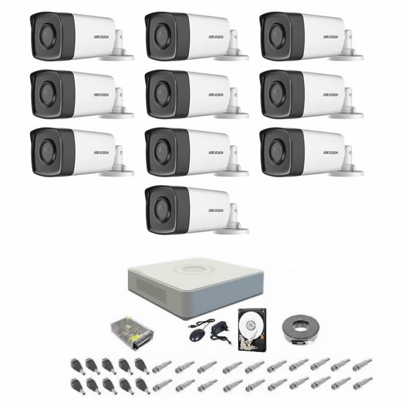 Sistem supraveghere complet 1080P Hikvision Turbo HD EXT 10 camere IR 80 m