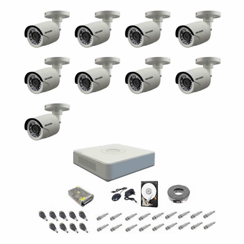 Sistem supraveghere complet 1080P Hikvision Turbo HD 9 camere IR 20 m