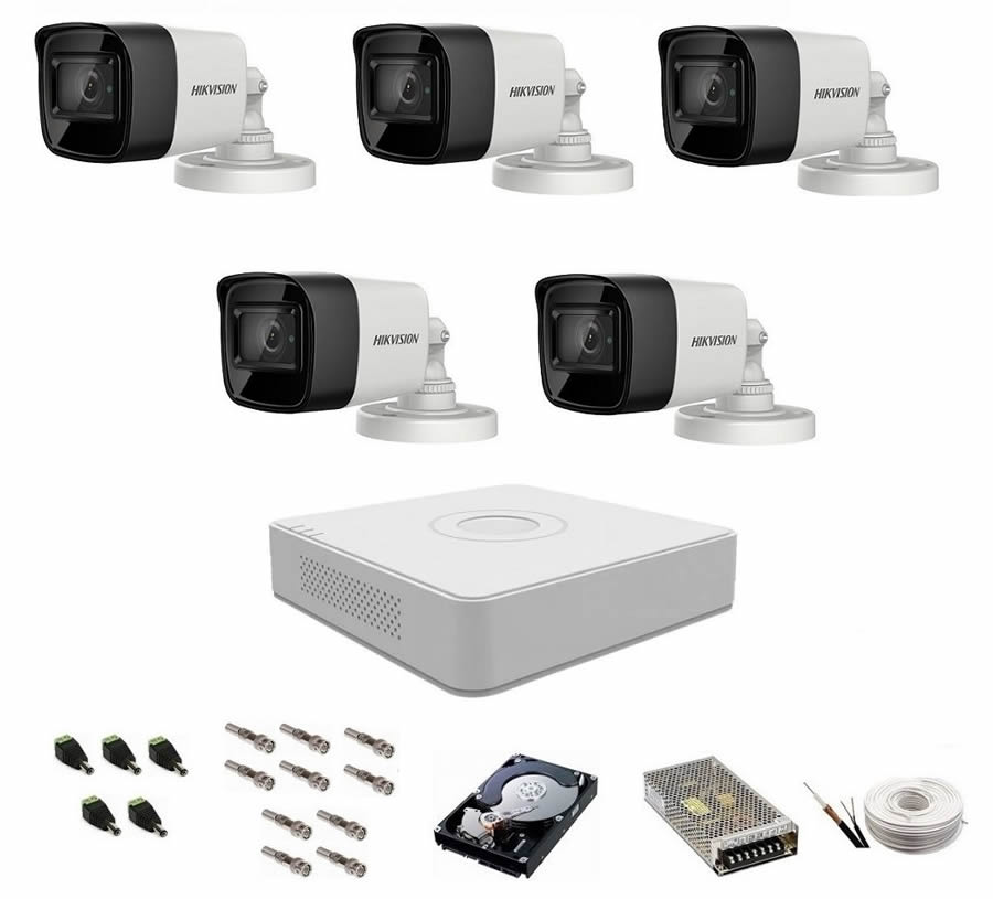 Sistem supraveghere audio-video 5 camere Hikvision Turbo HD 1080P, IR 30 m