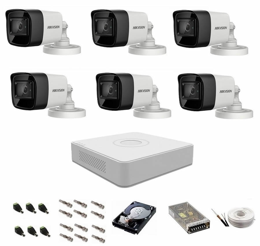 Sistem supraveghere audio-video 6 camere Hikvision Turbo HD 1080P, IR 30 m