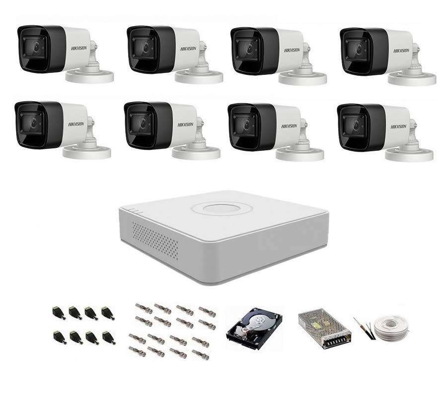 Sistem supraveghere audio-video 8 camere Hikvision Turbo HD 1080P, IR 30 m